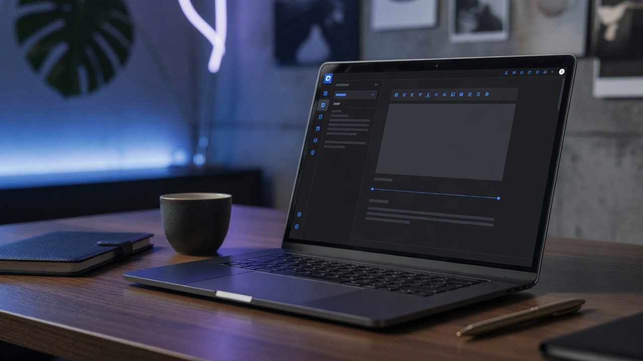 Modern laptop on a desk representing blogging and content editing