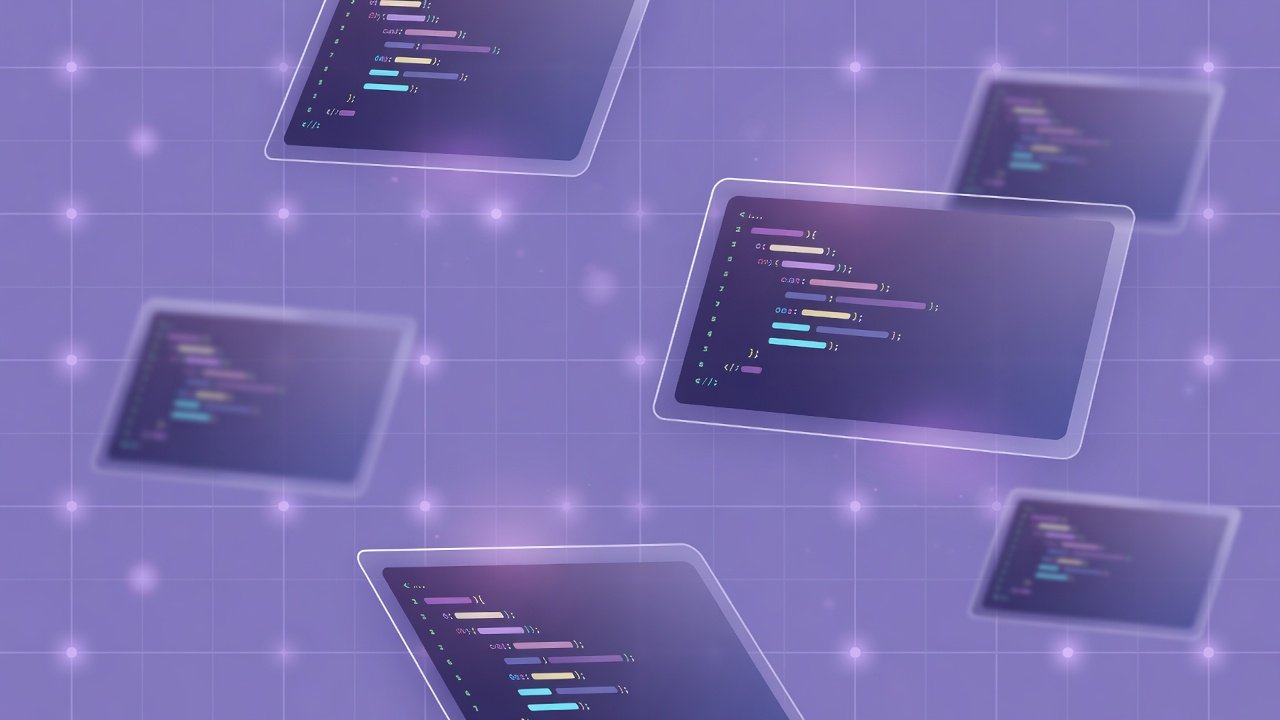 Abstract floating CSS cards over a soft grid background